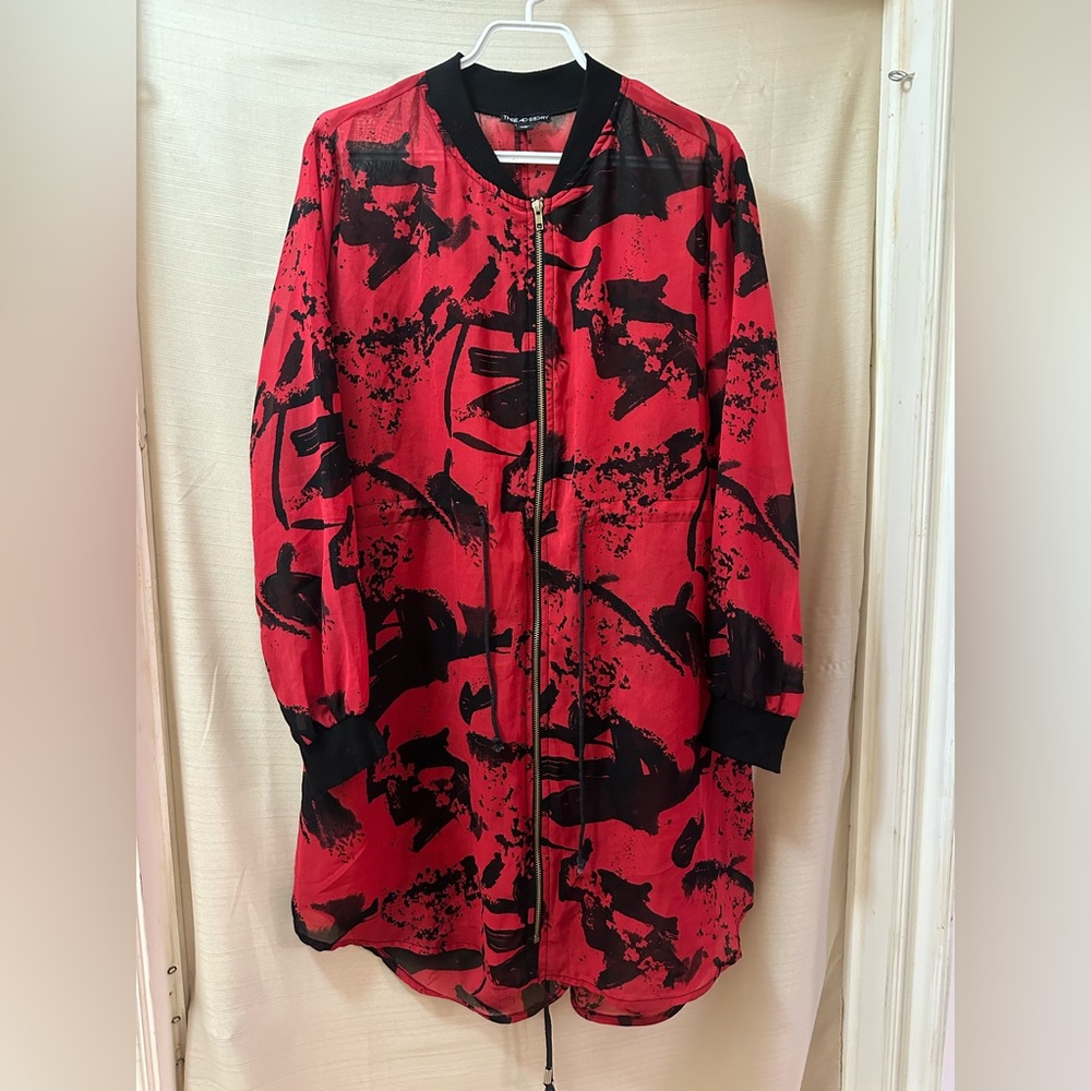 Thread Story Red Black Sheer Cover Up Dress Adjustable Waist Resort 1X Beach